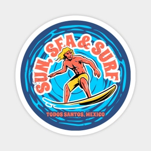 Vintage Sun, Sea & Surf Todos Santos, Mexico // Retro Surfing // Surfer Catching Waves Magnet